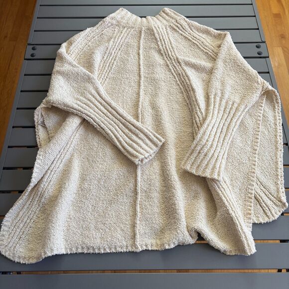 Free People Sweater Womens M/L Ivory Knitted Side Slit Asymmetrical Zip Cozy - Picture 8 of 9